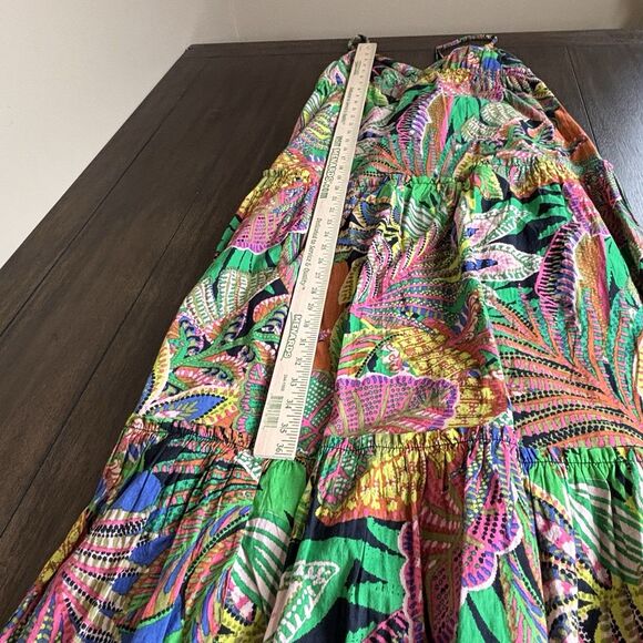 GB Gianni Bini Dress Womens XL Green Black Cotton Maxi Tie Back Resort Vacation - Picture 5 of 12